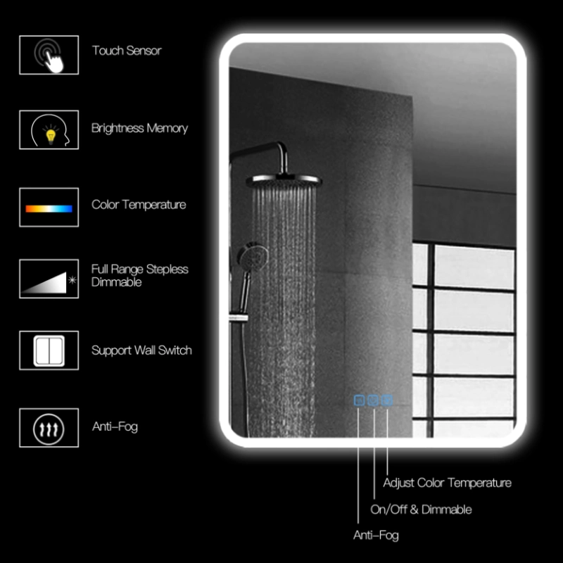 New Arrival LED Bathroom Anti Fog Washroom LED Mirror with Acrylic Edge
